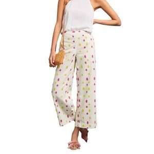 Anthropologie Cropped Clip Dot Trousers Pants Dress Pink Yellow Wide Leg Size 8